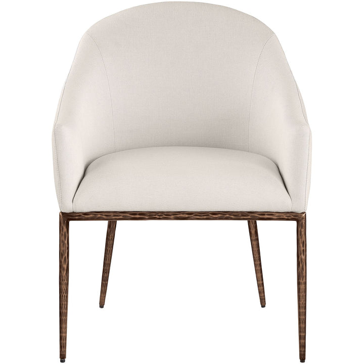 Ferro Linen Textured Performance Fabric Upholstered Dining Arm Chair — Beige / Brushed Bronze