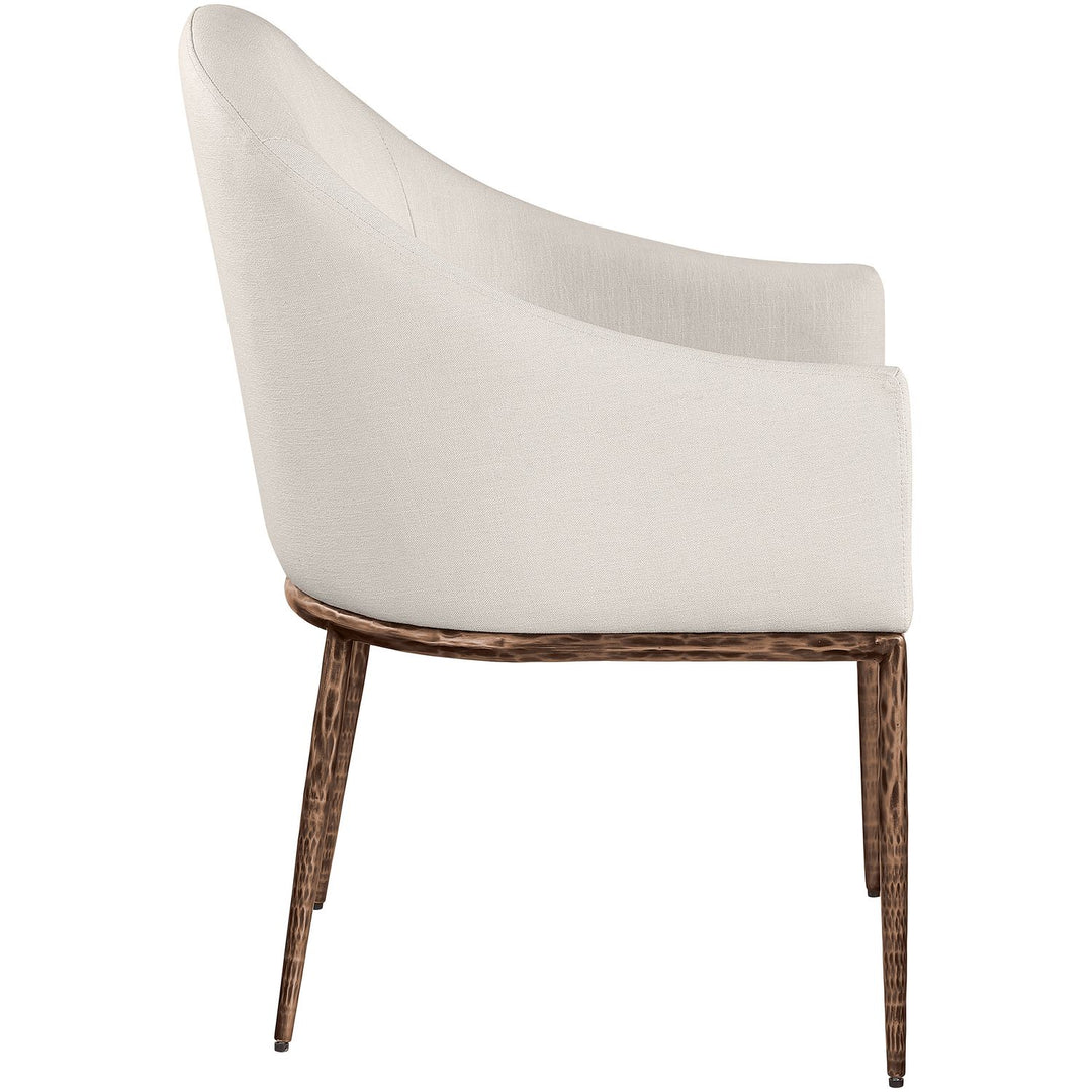 Ferro Linen Textured Performance Fabric Upholstered Dining Arm Chair — Beige / Brushed Bronze