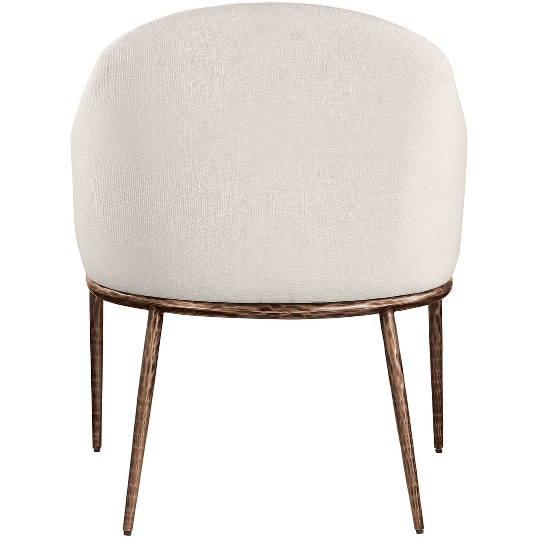 Ferro Linen Textured Performance Fabric Upholstered Dining Arm Chair — Beige / Brushed Bronze