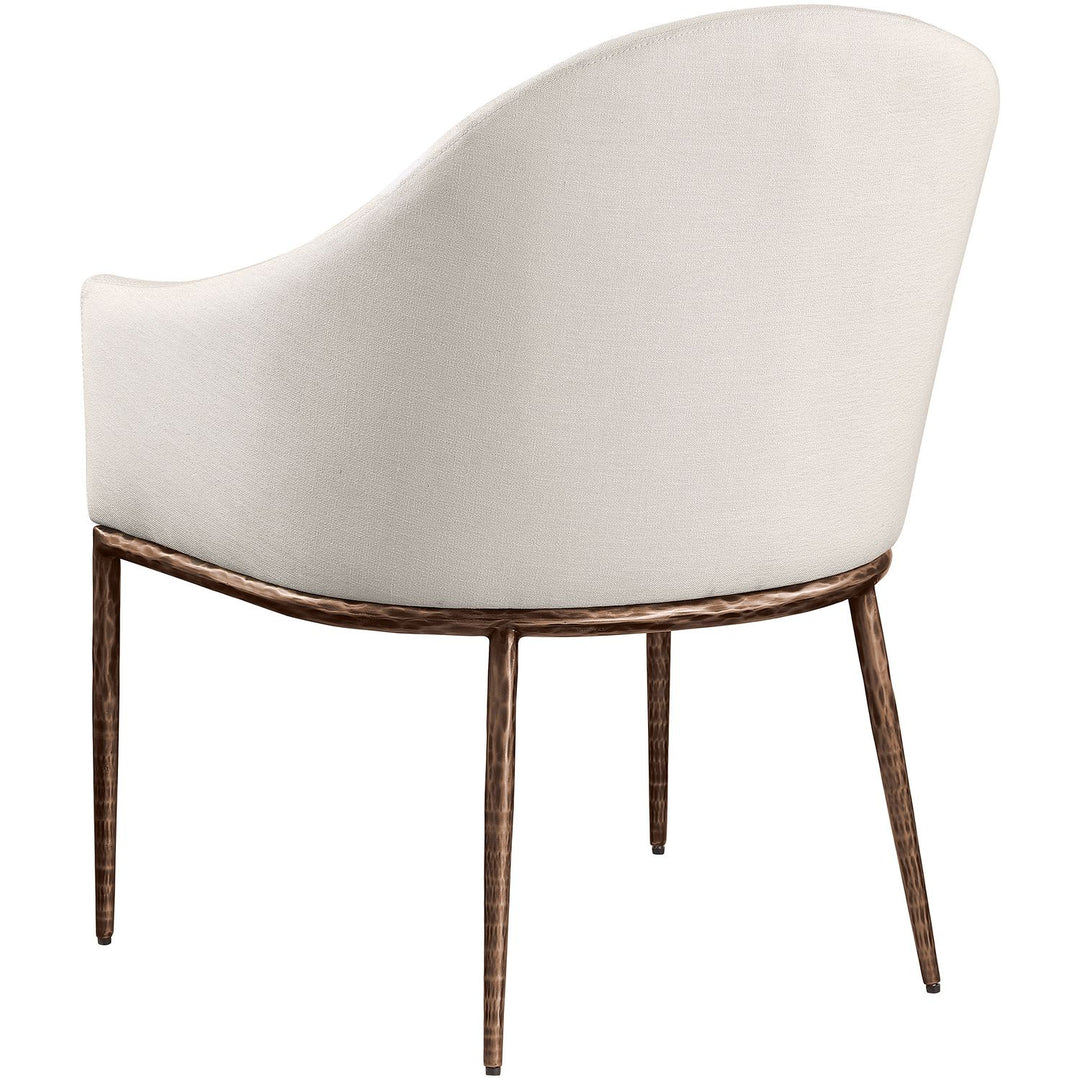 Ferro Linen Textured Performance Fabric Upholstered Dining Arm Chair — Beige / Brushed Bronze