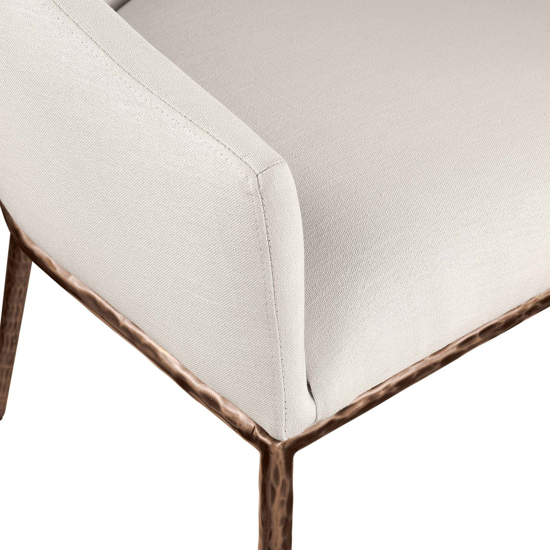 Ferro Linen Textured Performance Fabric Upholstered Dining Arm Chair — Beige / Brushed Bronze