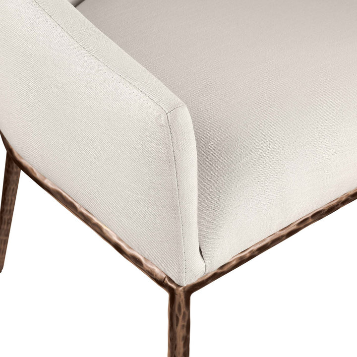 Ferro Linen Textured Performance Fabric Upholstered Dining Arm Chair — Beige / Brushed Bronze