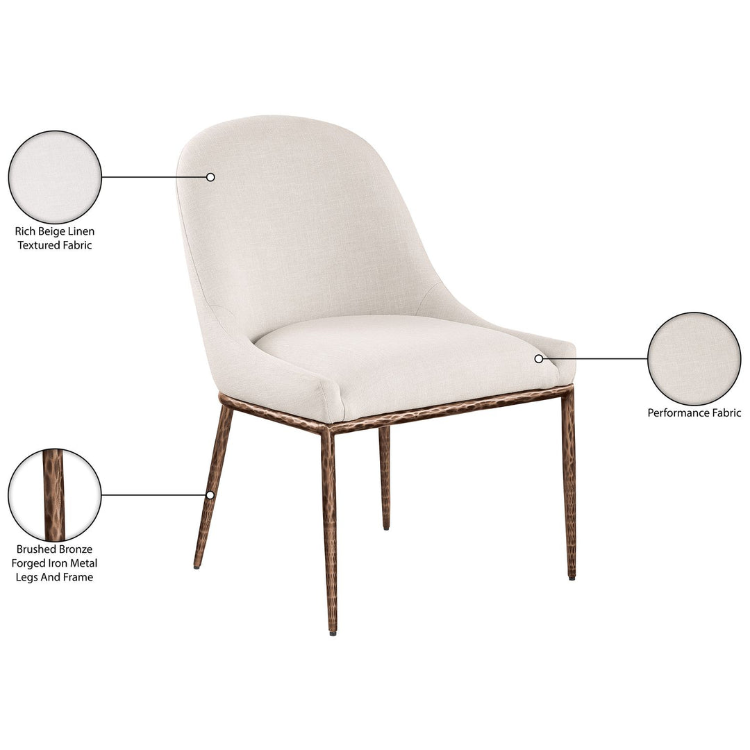Ferro Linen Textured Performance Fabric Upholstered Dining Side Chair — Beige / Brushed Bronze