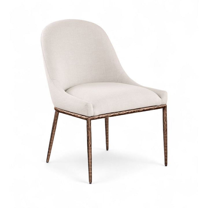 Ferro Linen Textured Performance Fabric Upholstered Dining Side Chair — Beige / Brushed Bronze