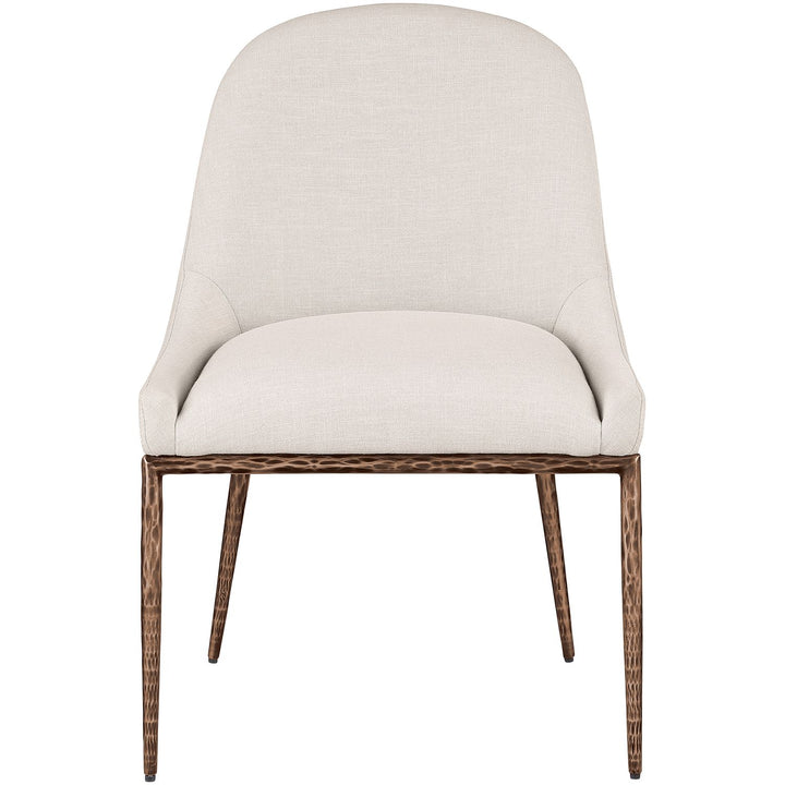 Ferro Linen Textured Performance Fabric Upholstered Dining Side Chair — Beige / Brushed Bronze