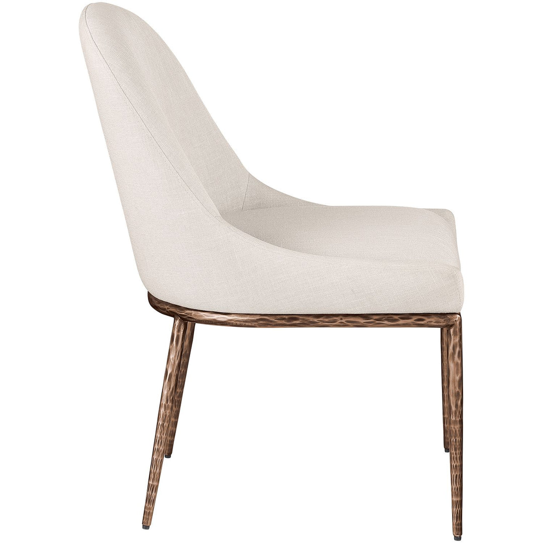 Ferro Linen Textured Performance Fabric Upholstered Dining Side Chair — Beige / Brushed Bronze