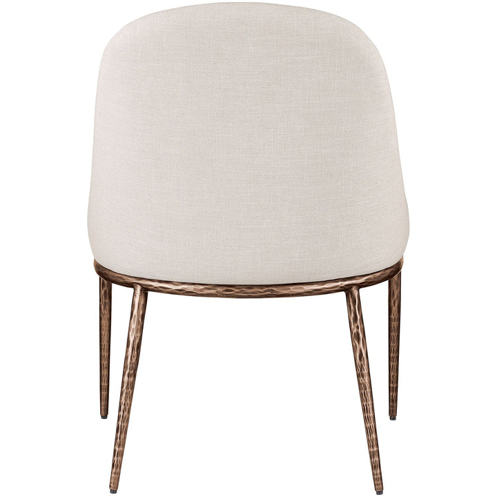 Ferro Linen Textured Performance Fabric Upholstered Dining Side Chair — Beige / Brushed Bronze