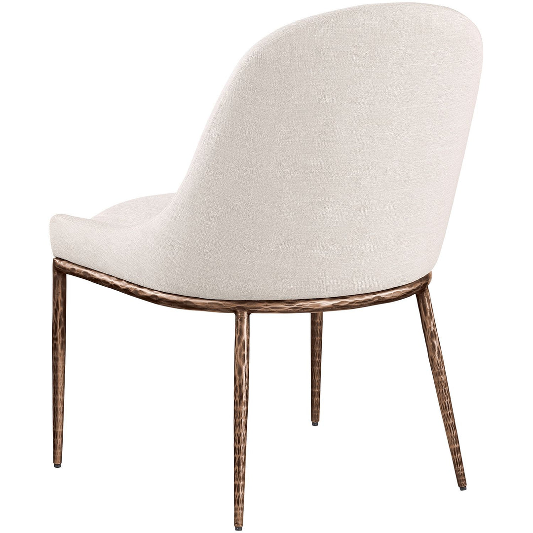 Ferro Linen Textured Performance Fabric Upholstered Dining Side Chair — Beige / Brushed Bronze