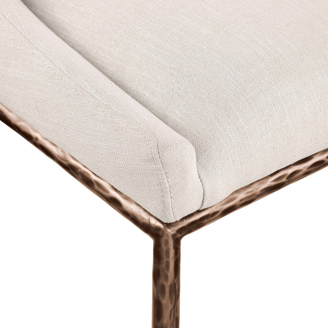 Ferro Linen Textured Performance Fabric Upholstered Dining Side Chair — Beige / Brushed Bronze