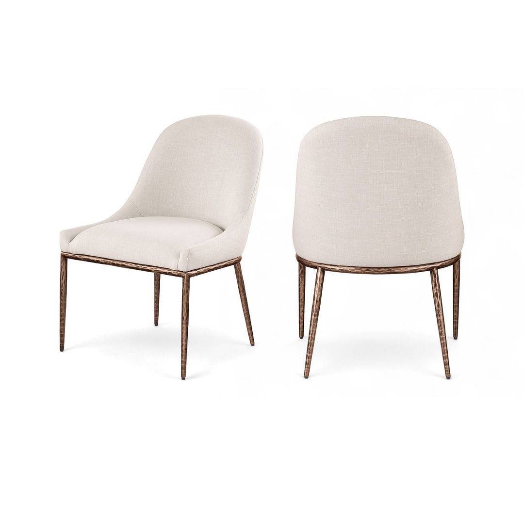 Ferro Beige Linen Textured Performance Fabric Upholstered Dining Side Chair