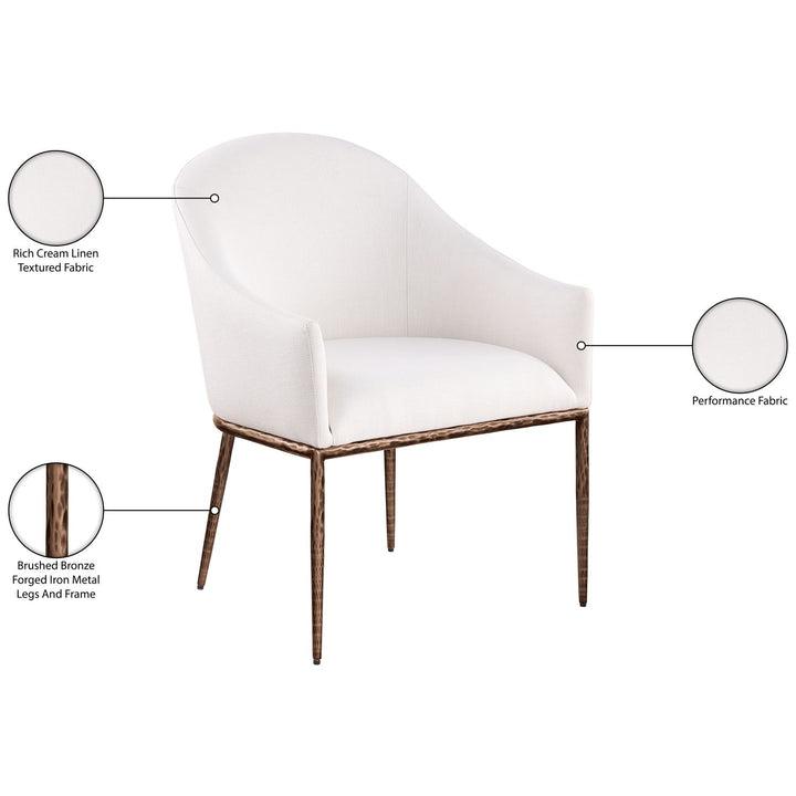 Ferro Linen Textured Performance Fabric Upholstered Dining Arm Chair — Cream / Brushed Bronze