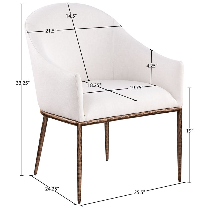 Ferro Linen Textured Performance Fabric Upholstered Dining Arm Chair — Cream / Brushed Bronze