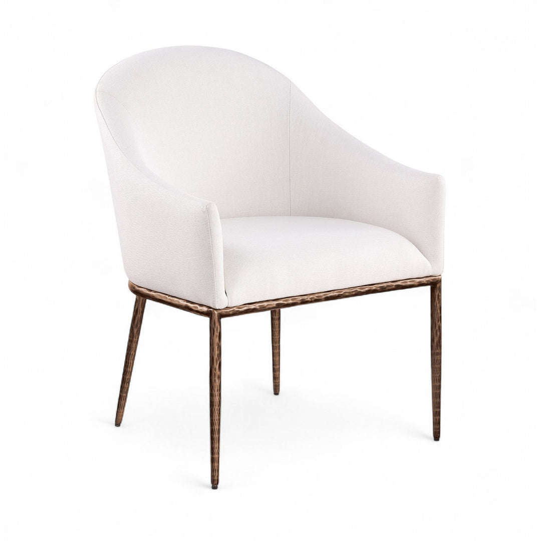 Ferro Linen Textured Performance Fabric Upholstered Dining Arm Chair — Cream / Brushed Bronze