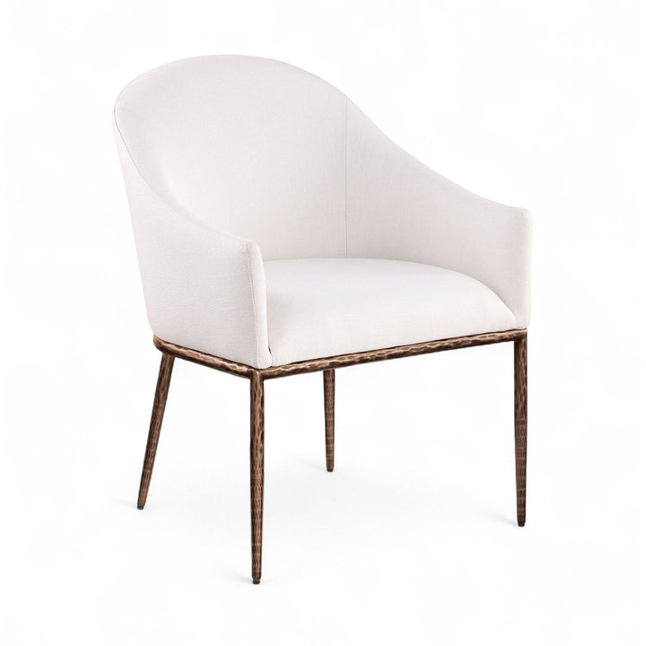 Ferro Linen Textured Performance Fabric Upholstered Dining Arm Chair — Cream / Brushed Bronze
