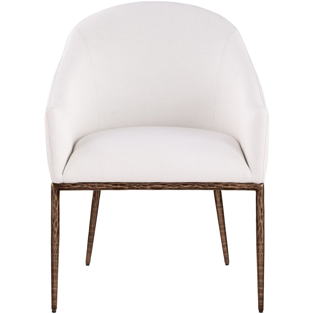 Ferro Linen Textured Performance Fabric Upholstered Dining Arm Chair — Cream / Brushed Bronze