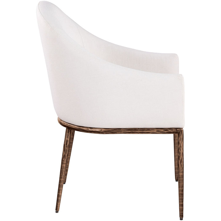 Ferro Linen Textured Performance Fabric Upholstered Dining Arm Chair — Cream / Brushed Bronze
