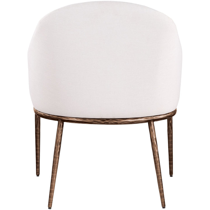 Ferro Linen Textured Performance Fabric Upholstered Dining Arm Chair — Cream / Brushed Bronze