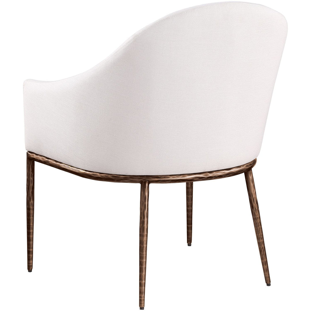 Ferro Linen Textured Performance Fabric Upholstered Dining Arm Chair — Cream / Brushed Bronze