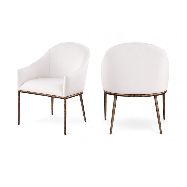 Ferro Cream Linen Textured Performance Fabric Upholstered Dining Arm Chair