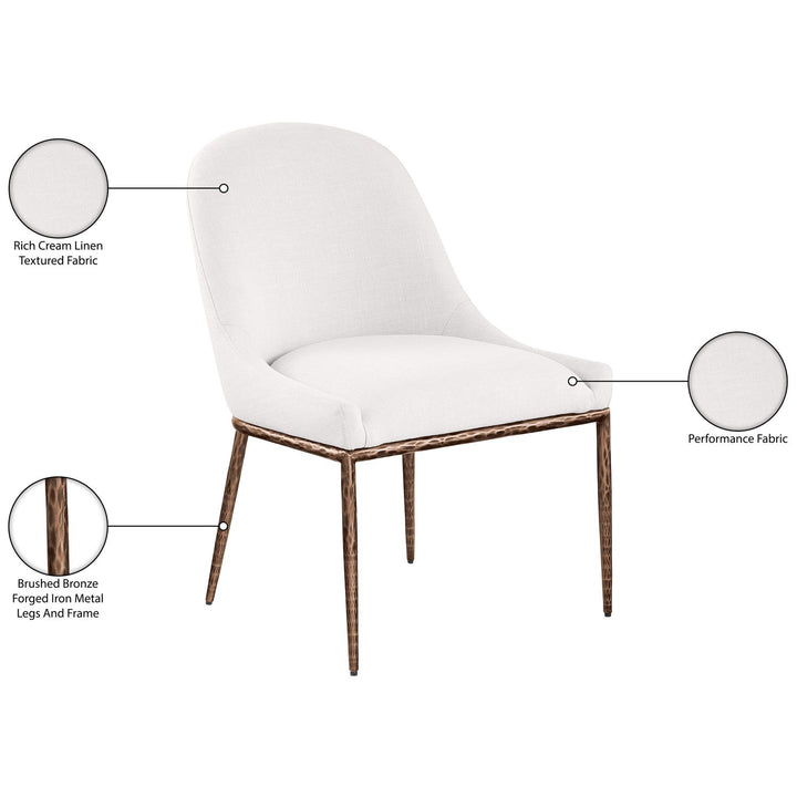 Ferro Linen Textured Performance Fabric Upholstered Dining Side Chair — Cream / Brushed Bronze