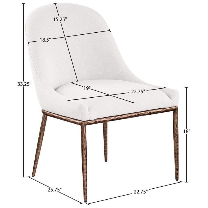 Ferro Linen Textured Performance Fabric Upholstered Dining Side Chair — Cream / Brushed Bronze