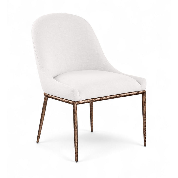 Ferro Linen Textured Performance Fabric Upholstered Dining Side Chair — Cream / Brushed Bronze
