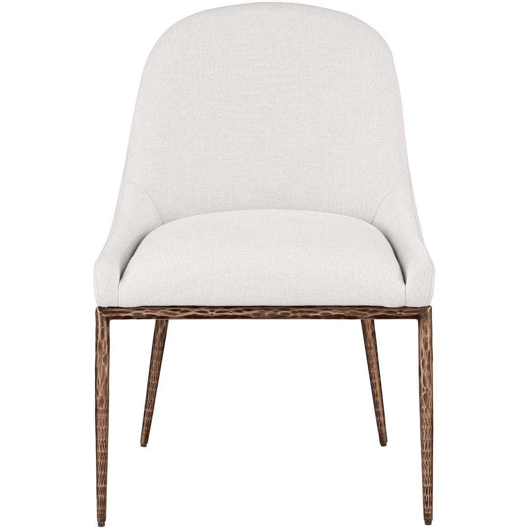 Ferro Linen Textured Performance Fabric Upholstered Dining Side Chair — Cream / Brushed Bronze