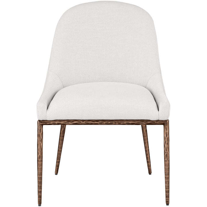 Ferro Linen Textured Performance Fabric Upholstered Dining Side Chair — Cream / Brushed Bronze