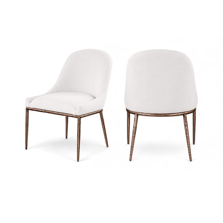 Ferro Cream Linen Textured Performance Fabric Upholstered Dining Side Chair