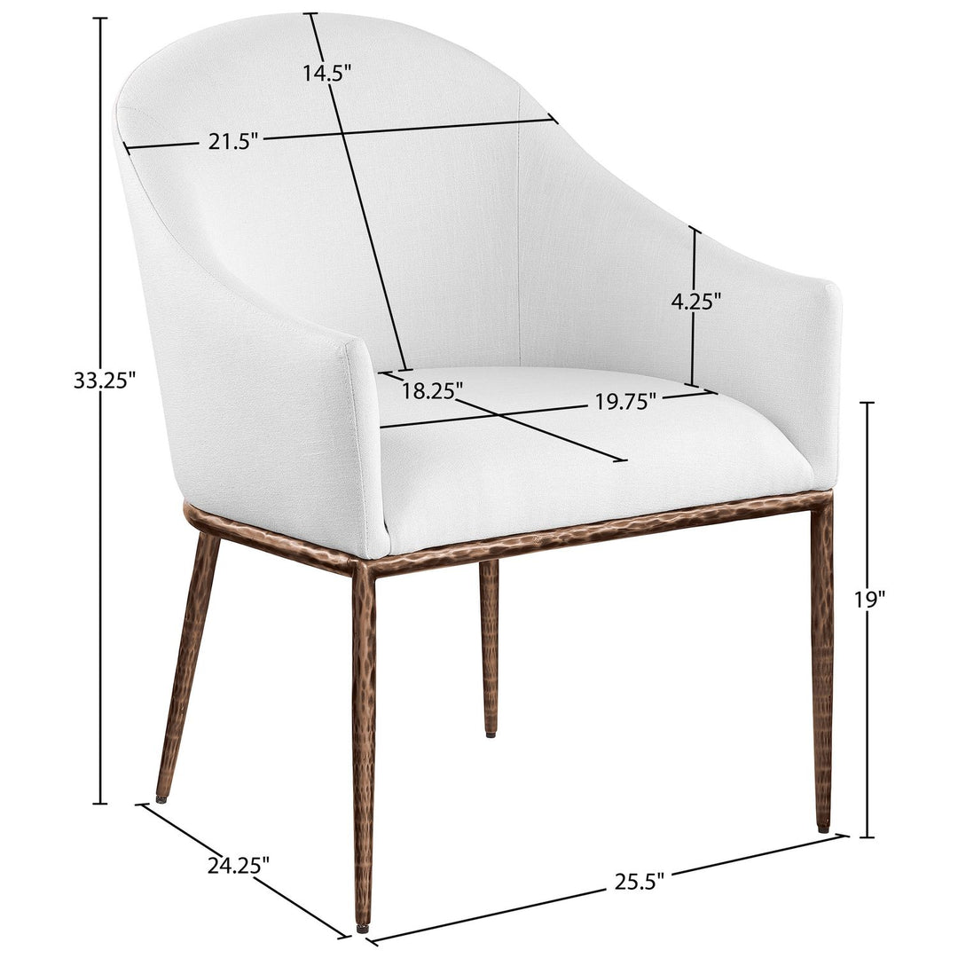 Ferro Linen Textured Performance Fabric Upholstered Dining Arm Chair — White / Brushed Bronze