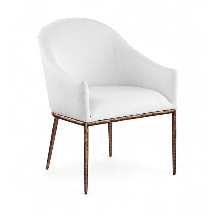 Ferro Linen Textured Performance Fabric Upholstered Dining Arm Chair — White / Brushed Bronze