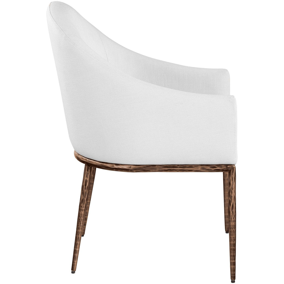 Ferro Linen Textured Performance Fabric Upholstered Dining Arm Chair — White / Brushed Bronze