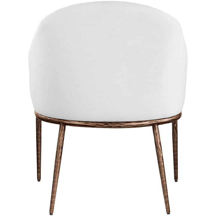 Ferro Linen Textured Performance Fabric Upholstered Dining Arm Chair — White / Brushed Bronze
