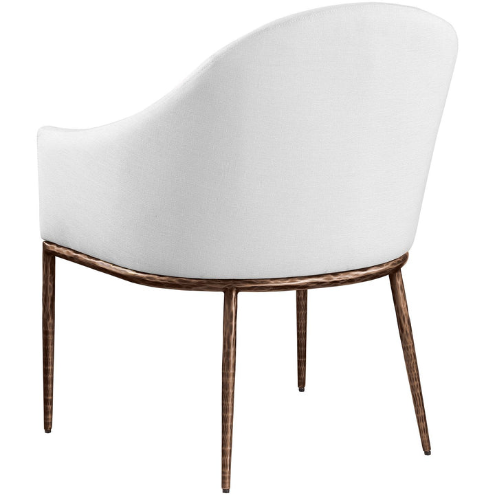Ferro Linen Textured Performance Fabric Upholstered Dining Arm Chair — White / Brushed Bronze
