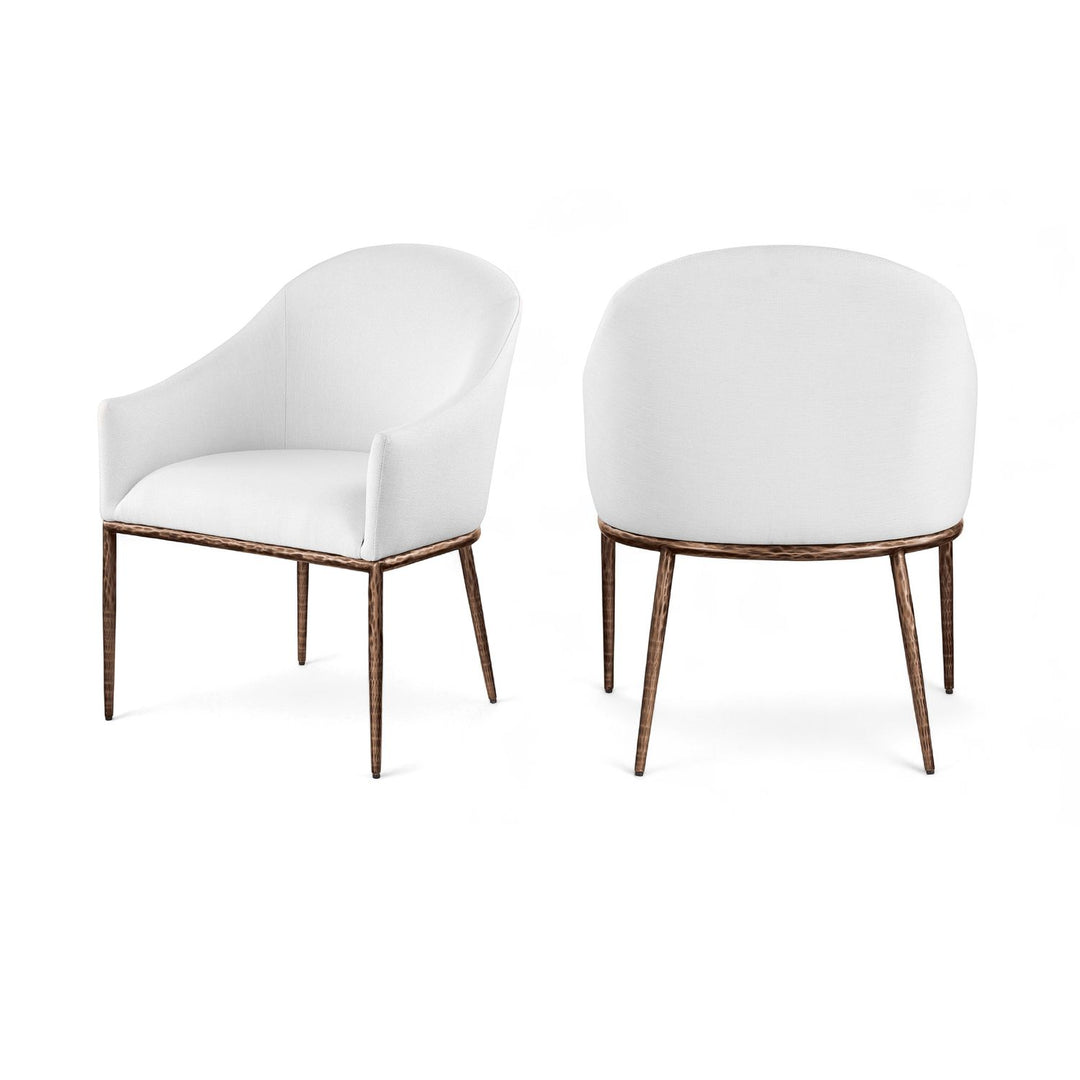 Ferro White Linen Textured Performance Fabric Upholstered Dining Arm Chair