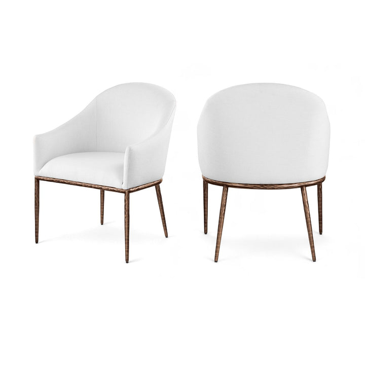 Ferro White Linen Textured Performance Fabric Upholstered Dining Arm Chair