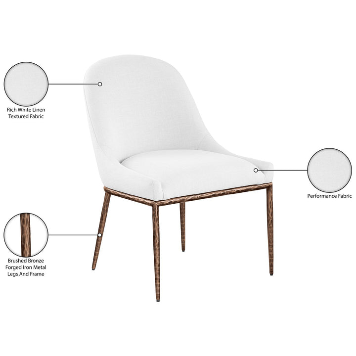 Ferro Linen Textured Performance Fabric Upholstered Dining Side Chair — White / Brushed Bronze