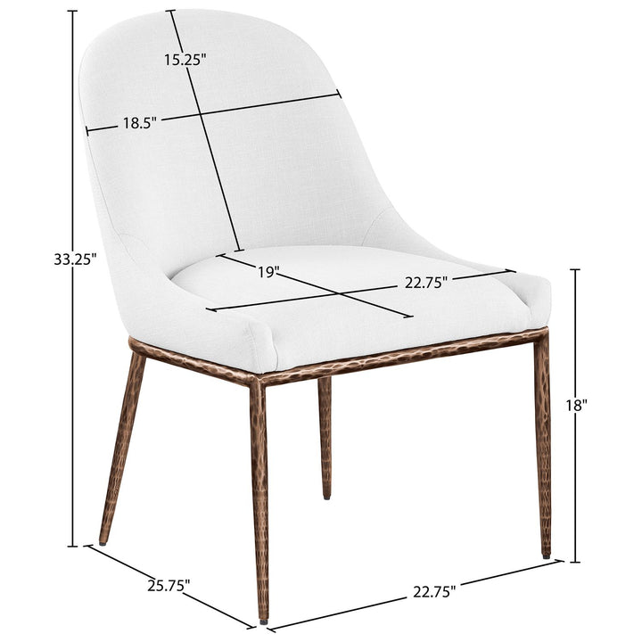 Ferro Linen Textured Performance Fabric Upholstered Dining Side Chair — White / Brushed Bronze