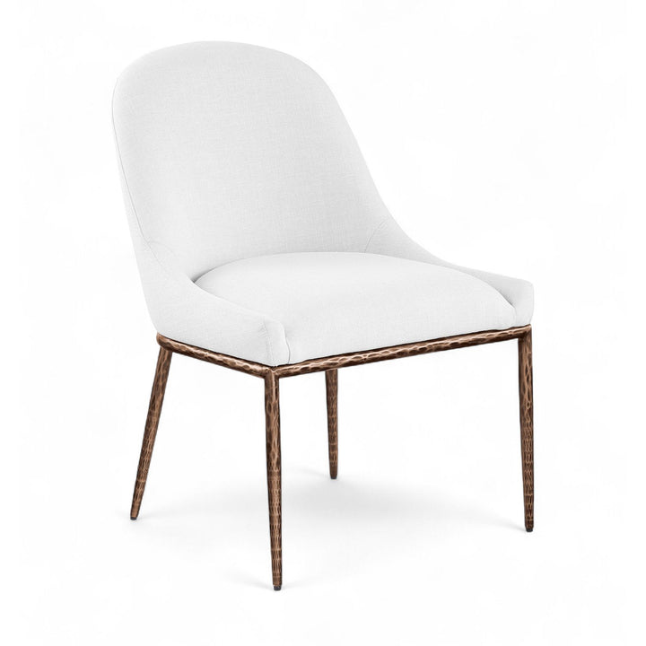 Ferro Linen Textured Performance Fabric Upholstered Dining Side Chair — White / Brushed Bronze