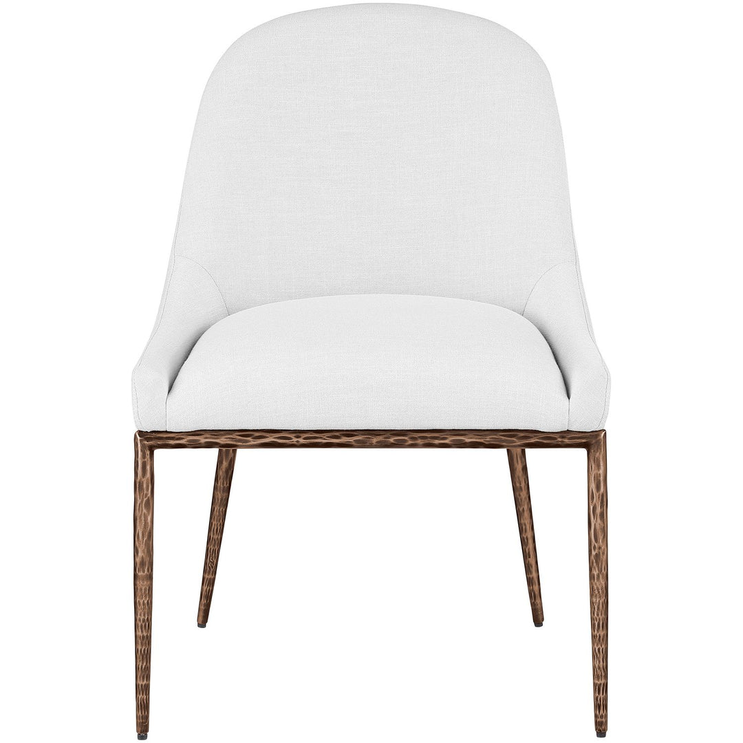 Ferro Linen Textured Performance Fabric Upholstered Dining Side Chair — White / Brushed Bronze
