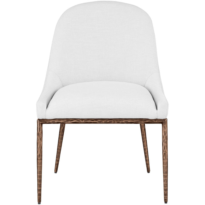 Ferro Linen Textured Performance Fabric Upholstered Dining Side Chair — White / Brushed Bronze