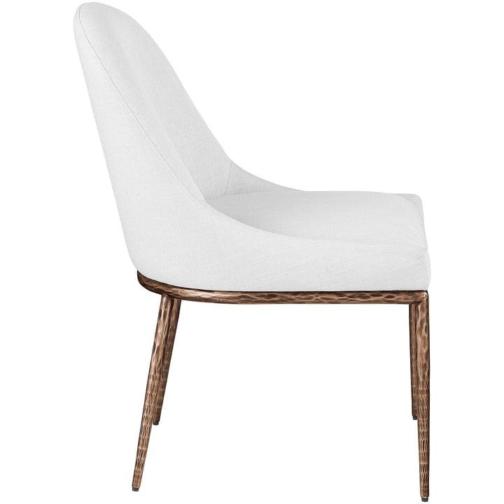 Ferro Linen Textured Performance Fabric Upholstered Dining Side Chair — White / Brushed Bronze