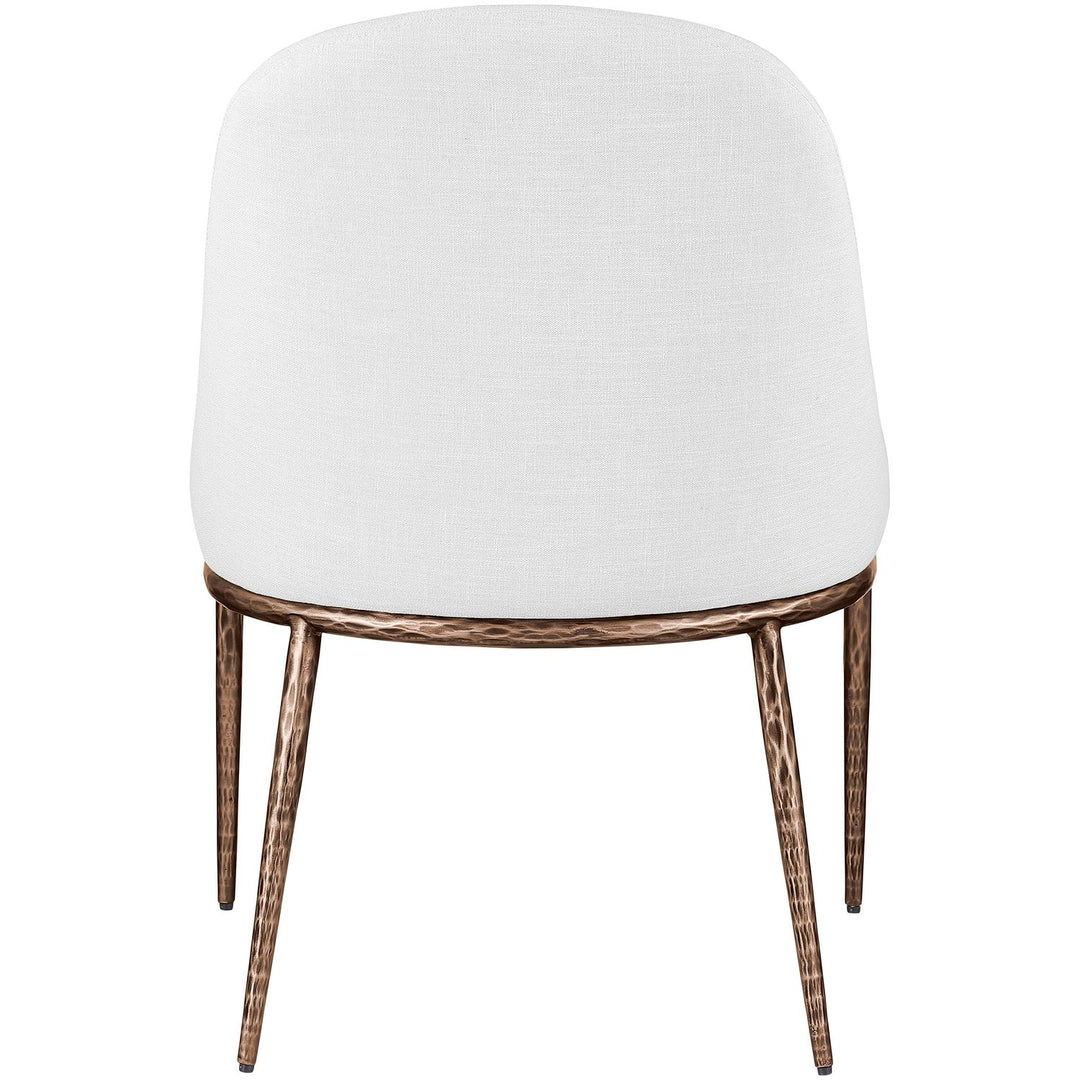 Ferro Linen Textured Performance Fabric Upholstered Dining Side Chair — White / Brushed Bronze