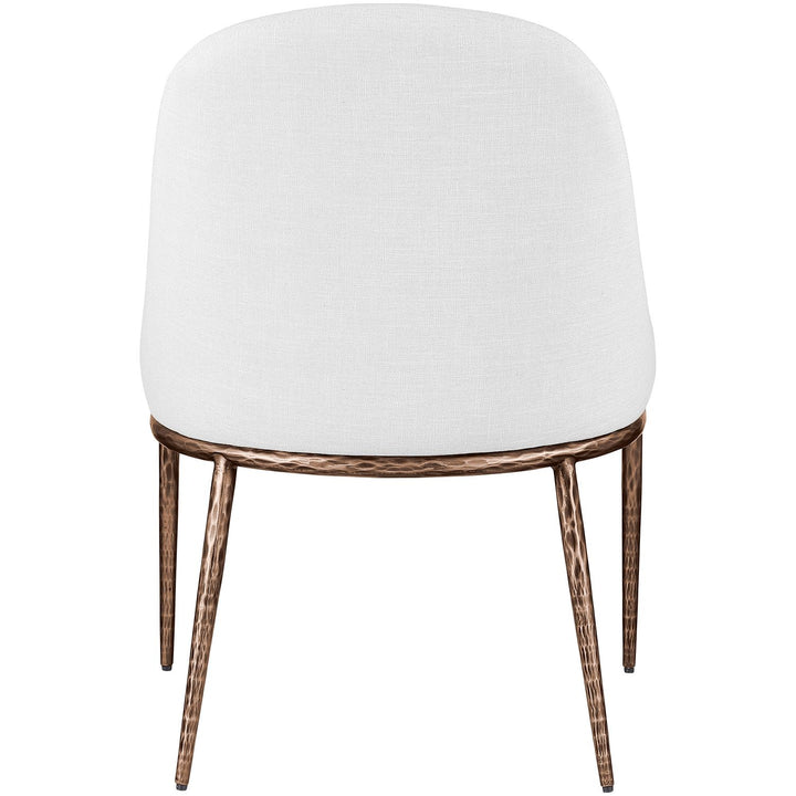 Ferro Linen Textured Performance Fabric Upholstered Dining Side Chair — White / Brushed Bronze