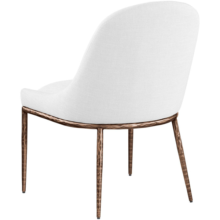 Ferro Linen Textured Performance Fabric Upholstered Dining Side Chair — White / Brushed Bronze