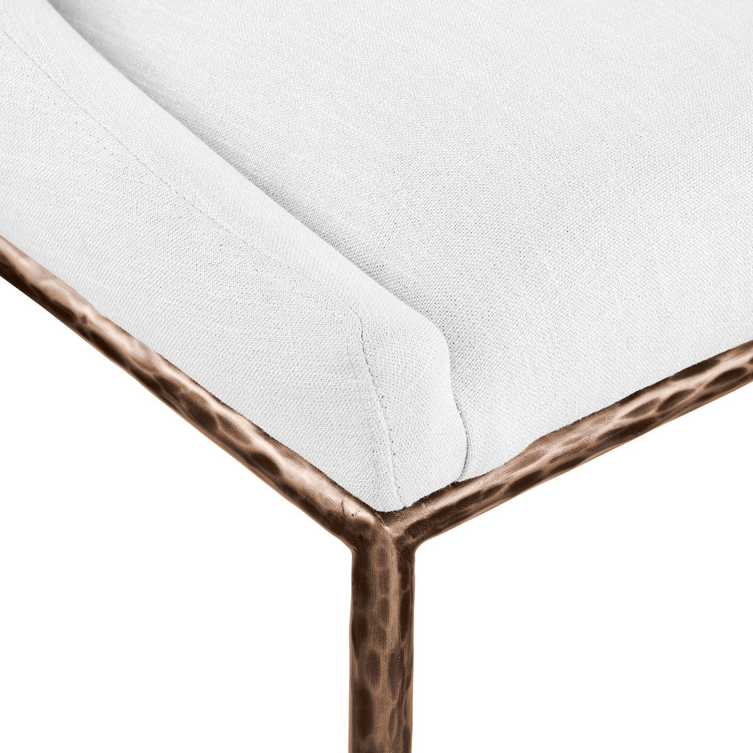 Ferro Linen Textured Performance Fabric Upholstered Dining Side Chair — White / Brushed Bronze