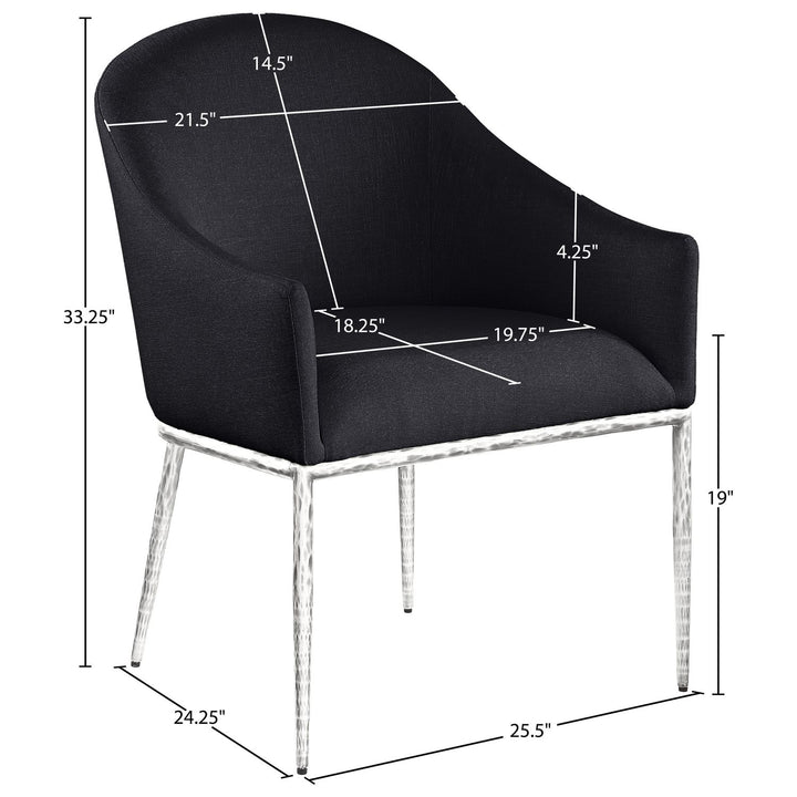 Ferro Linen Textured Performance Fabric Upholstered Dining Arm Chair — Black / Brushed Silver