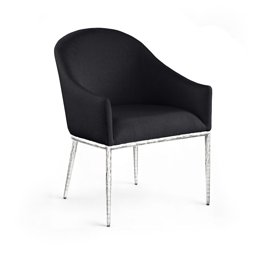 Ferro Linen Textured Performance Fabric Upholstered Dining Arm Chair — Black / Brushed Silver