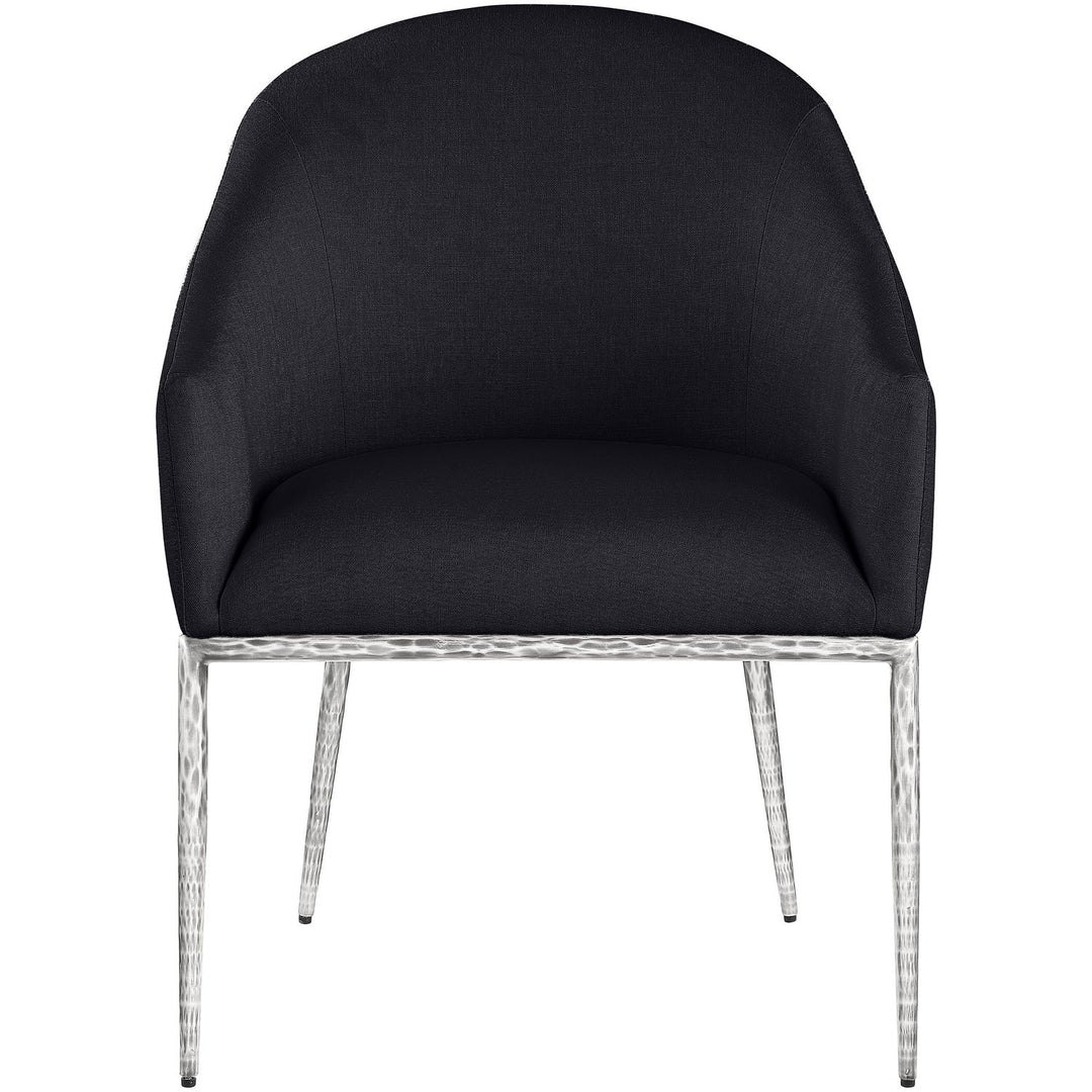 Ferro Linen Textured Performance Fabric Upholstered Dining Arm Chair — Black / Brushed Silver