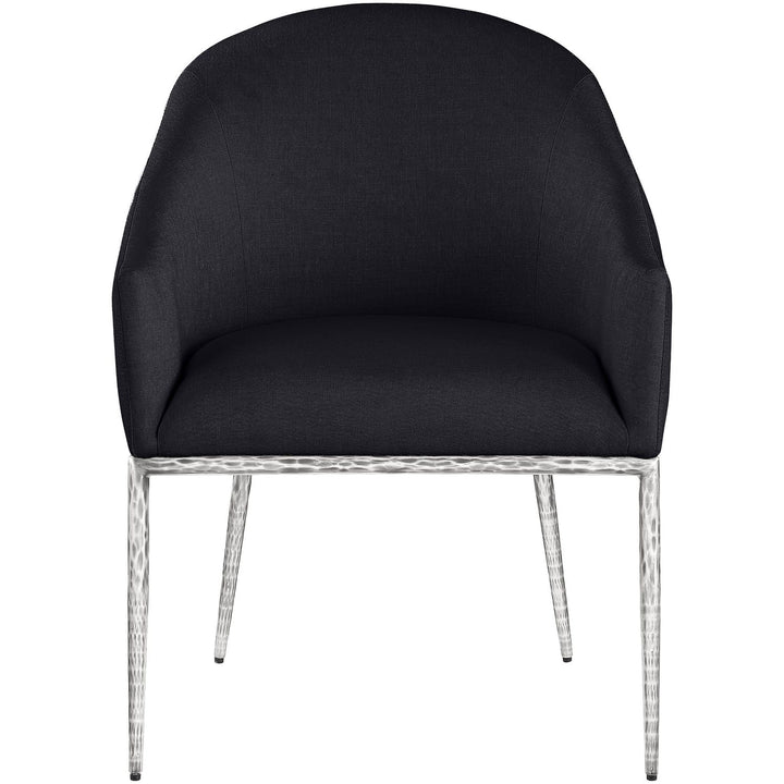 Ferro Linen Textured Performance Fabric Upholstered Dining Arm Chair — Black / Brushed Silver